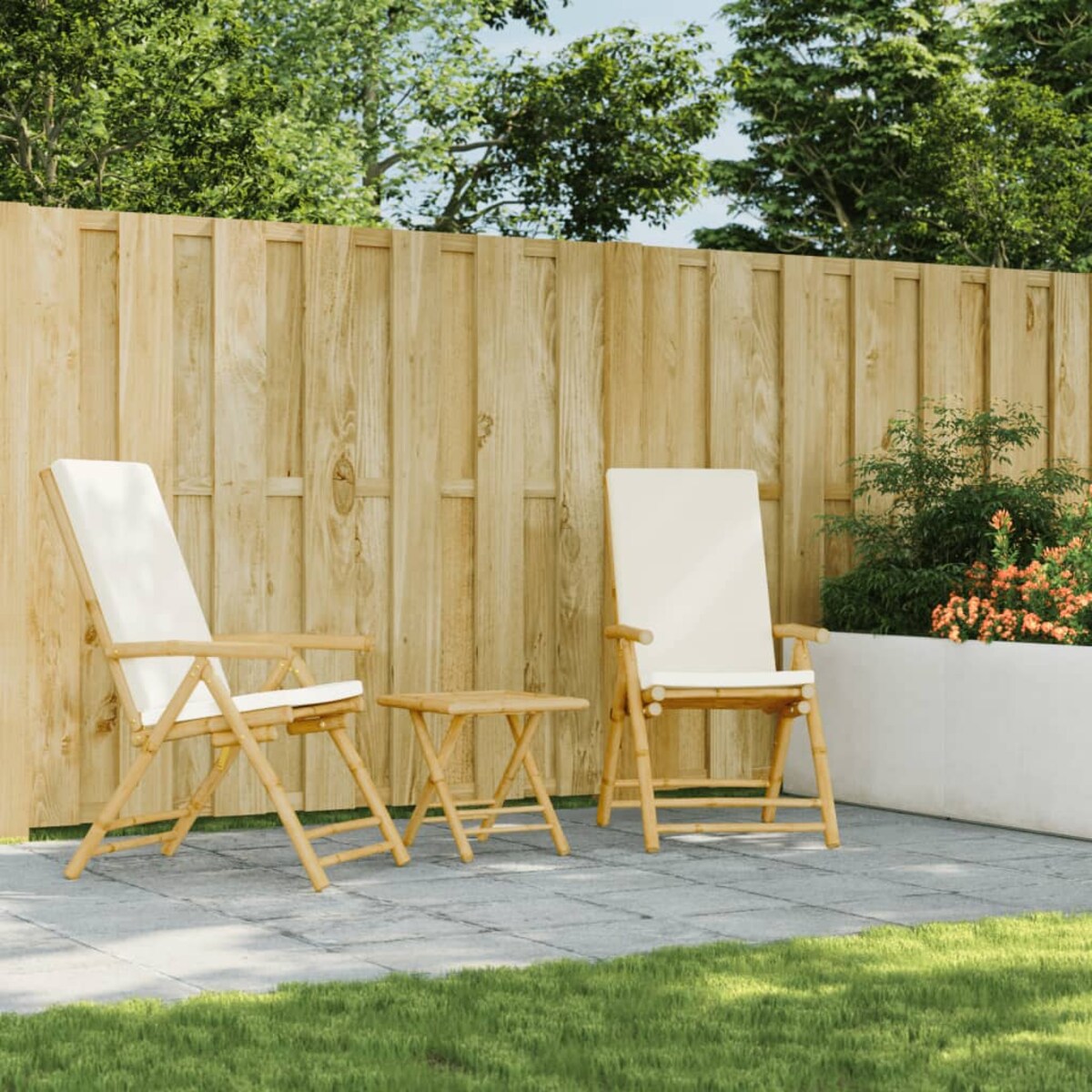 vidaXL Składane krzesła ogrodowe z poduszkami, 2 szt., bambusowe