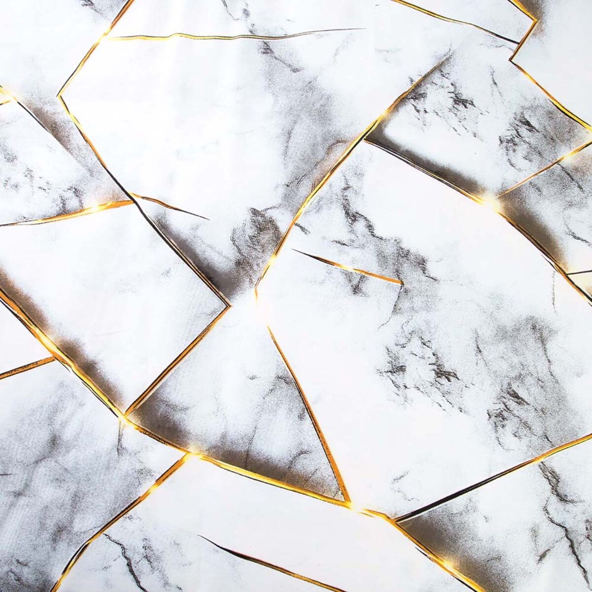 Pościel satyna bawełniana 140x200 Marbela marmur, biała i szara, złote detale, Satynlove