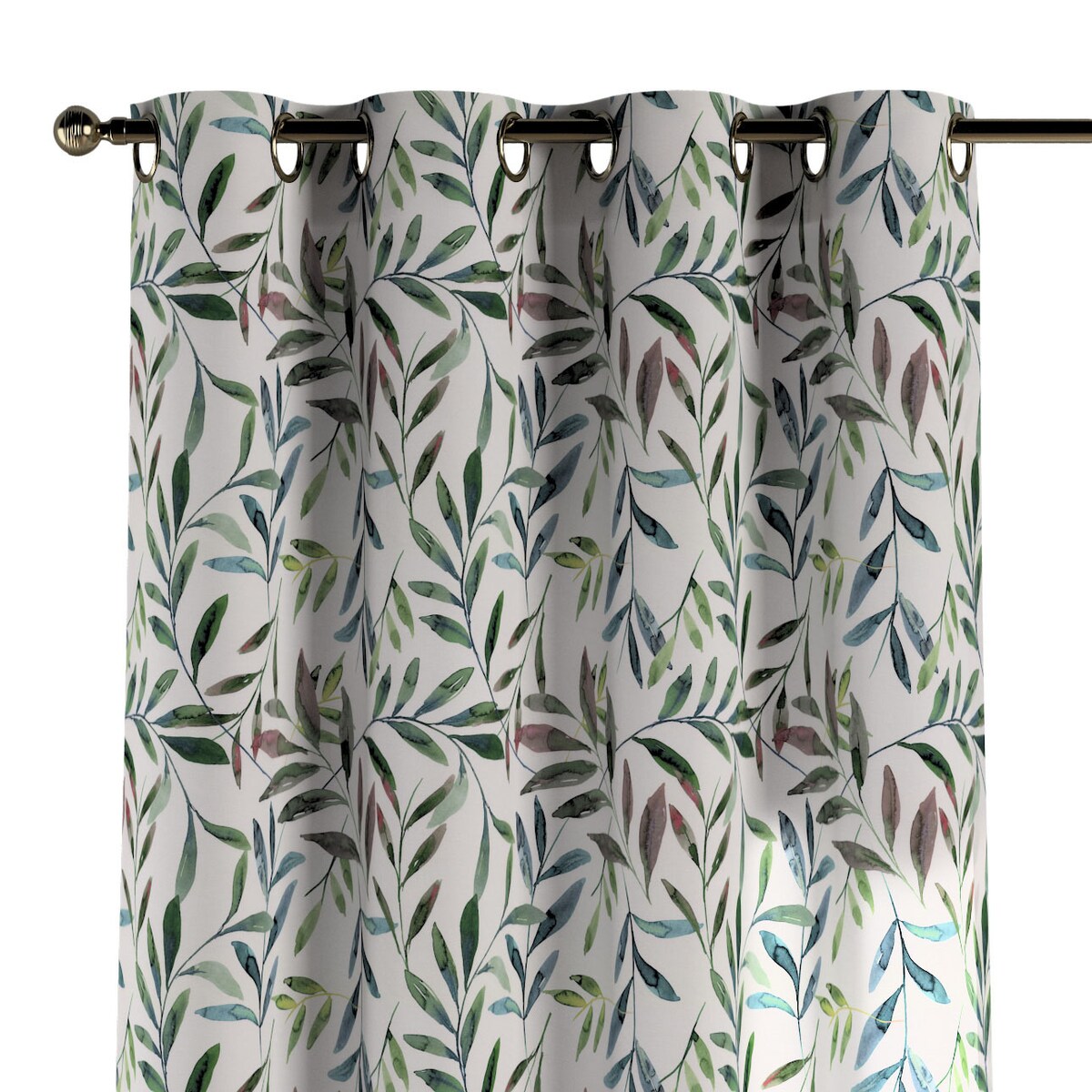 Zasłona na kółkach 1 szt. 130x260 zielone gałązki na białym tle