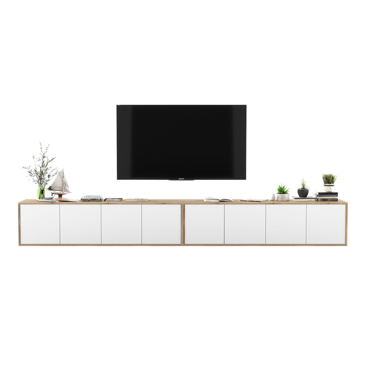 Wisząca Szafka RTV Loft Komoda RTV Dąb Wotan Biały MAT 300 cm