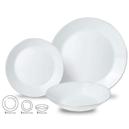 Zastawa stołowa Serwis Komplet talerzy 18 elementów na 6 osób srebrny rant KINGHOFF