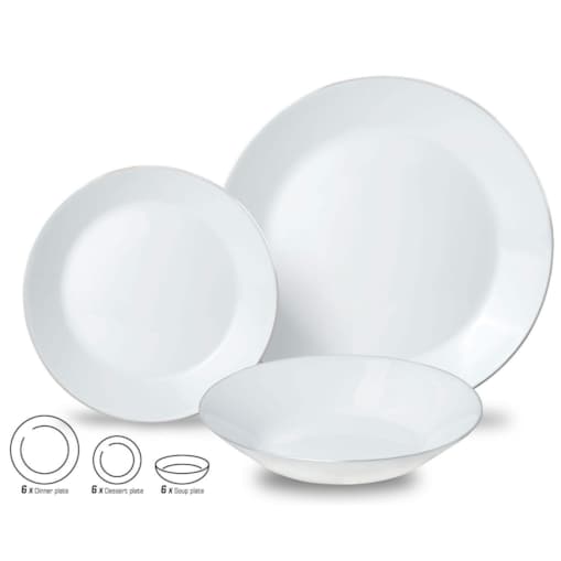 Zastawa stołowa Serwis Komplet talerzy 18 elementów na 6 osób srebrny rant KINGHOFF