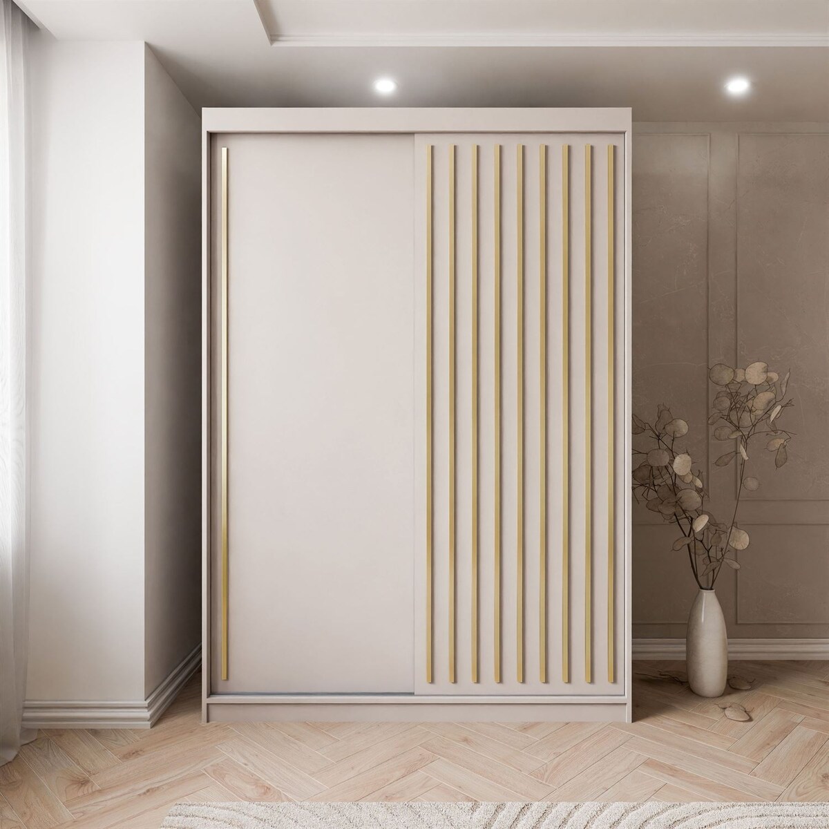 Szafa przesuwna AURIS 150 cm ze złotymi listwami, kaszmir