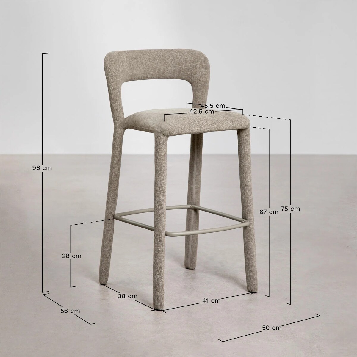 Krzesło barowe tapicerowane, brudna biel, Brussells ↑75 cm