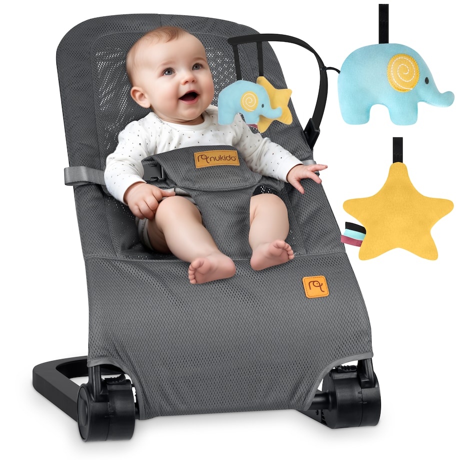 Leżaczek bujany z zabawkami składany bujaczek kołyska Nukido