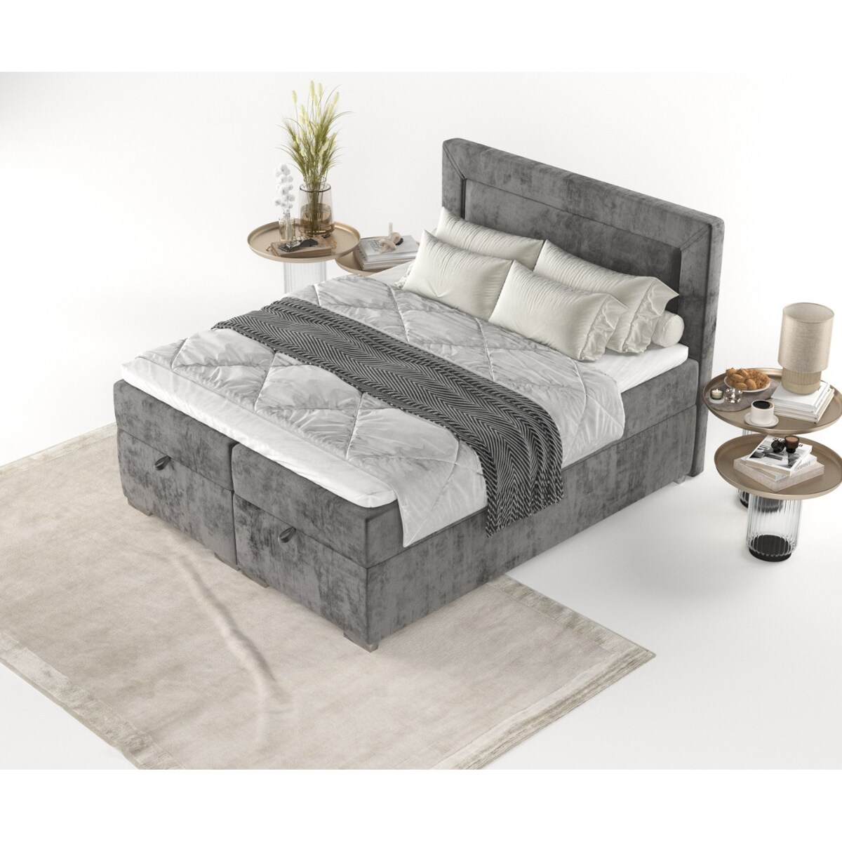Łóżko kontynentalne LONTANO 200x200 z pojemnikiem, Stalowy, tkanina Lotta 16