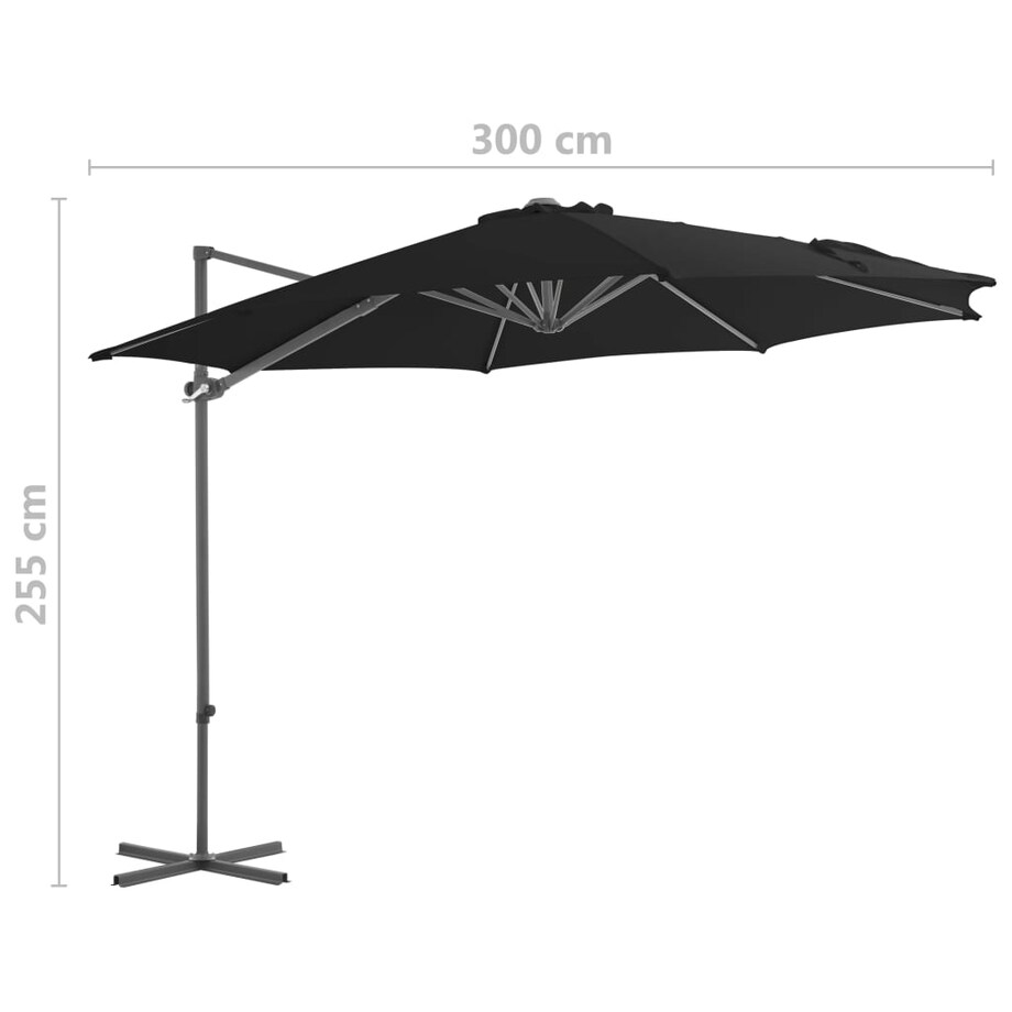 vidaXL Parasol wiszący ze stalowym słupkiem, 300 cm, czarny