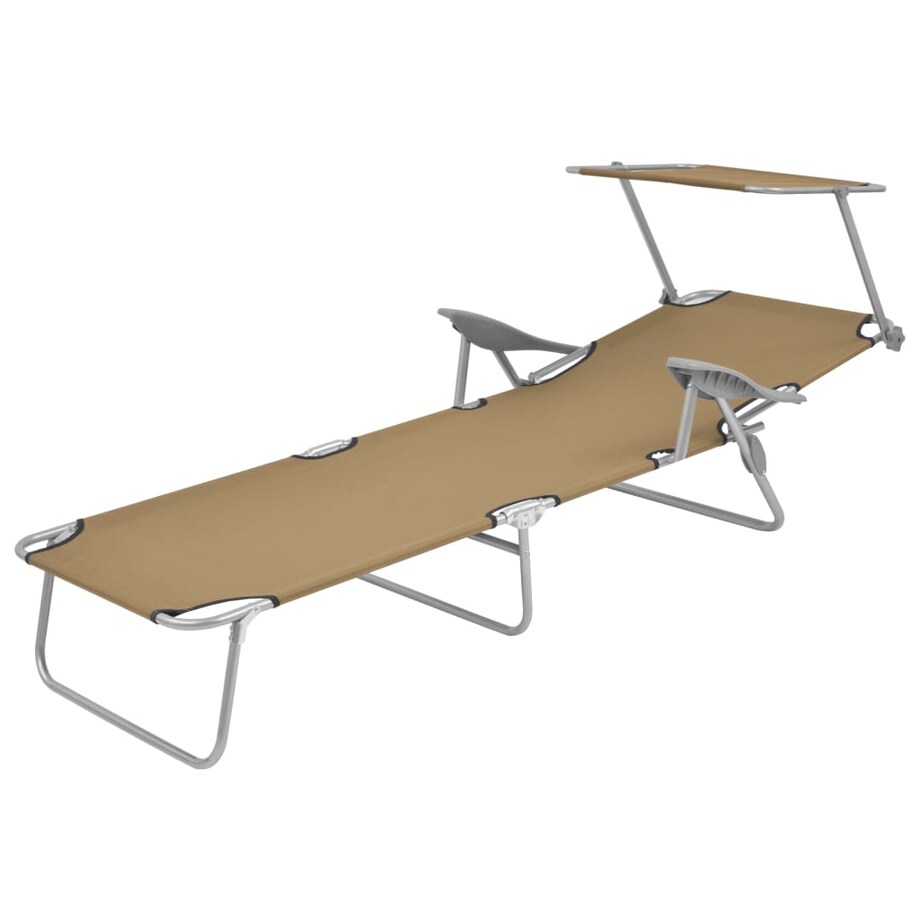 vidaXL Składany leżak z daszkiem, stalowy, taupe