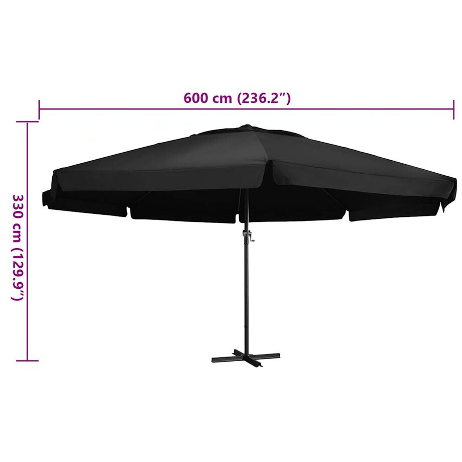 vidaXL Parasol ogrodowy na aluminiowym słupku, 600 cm, czarny