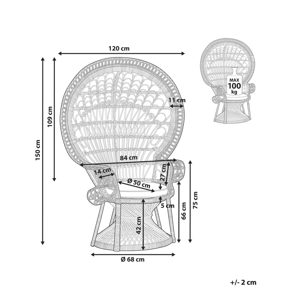 Fotel paw EMMANUELLE Rattan Biały