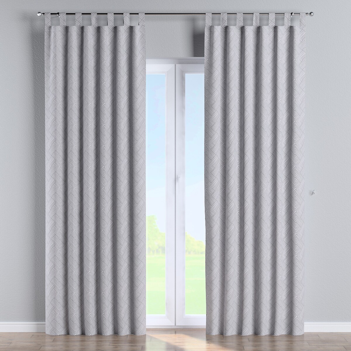 Zasłona na szelkach 1 szt. 130x260 szare wzory geometryczne