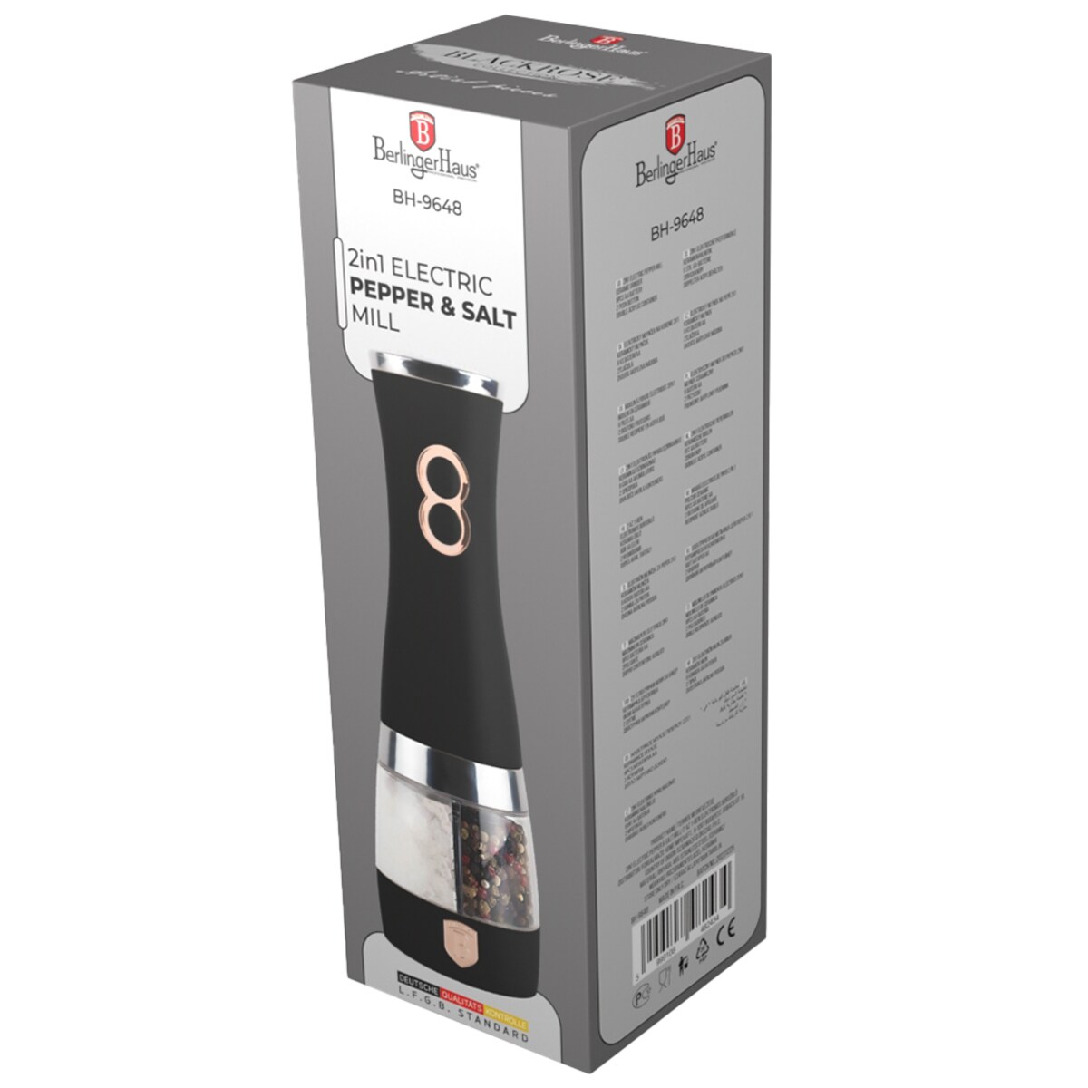 Elektryczny młynek do pieprzu i soli 2 w 1 BerlingerHaus Black Rose Collection BH-9648