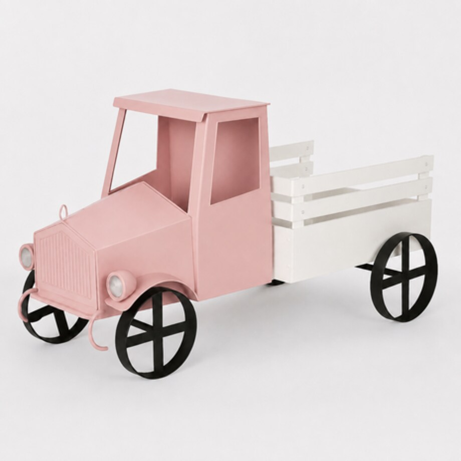 Dekoracja metalowa - auto biało-szałwiowe 63x113x50 cm LORI biało-różowe