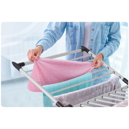 Suszarka na pranie do ubrań bielizny stojąca rozkładana teleskopowa 27m Massido Lydia biała
