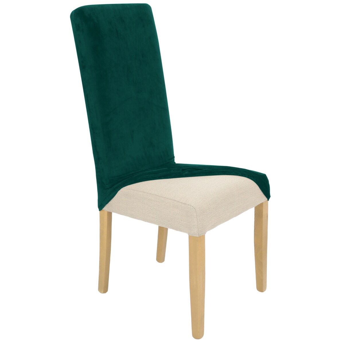 POKROWIEC NA KRZESŁO WYSOKIE OPARCIE BUTELKOWA ZIELEŃ WELUR ELASTYCZNY [21A5]