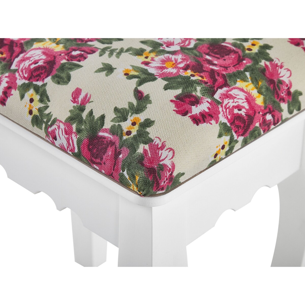 Toaletka 1 szuflada owalne lustro i stołek biała SOLEIL