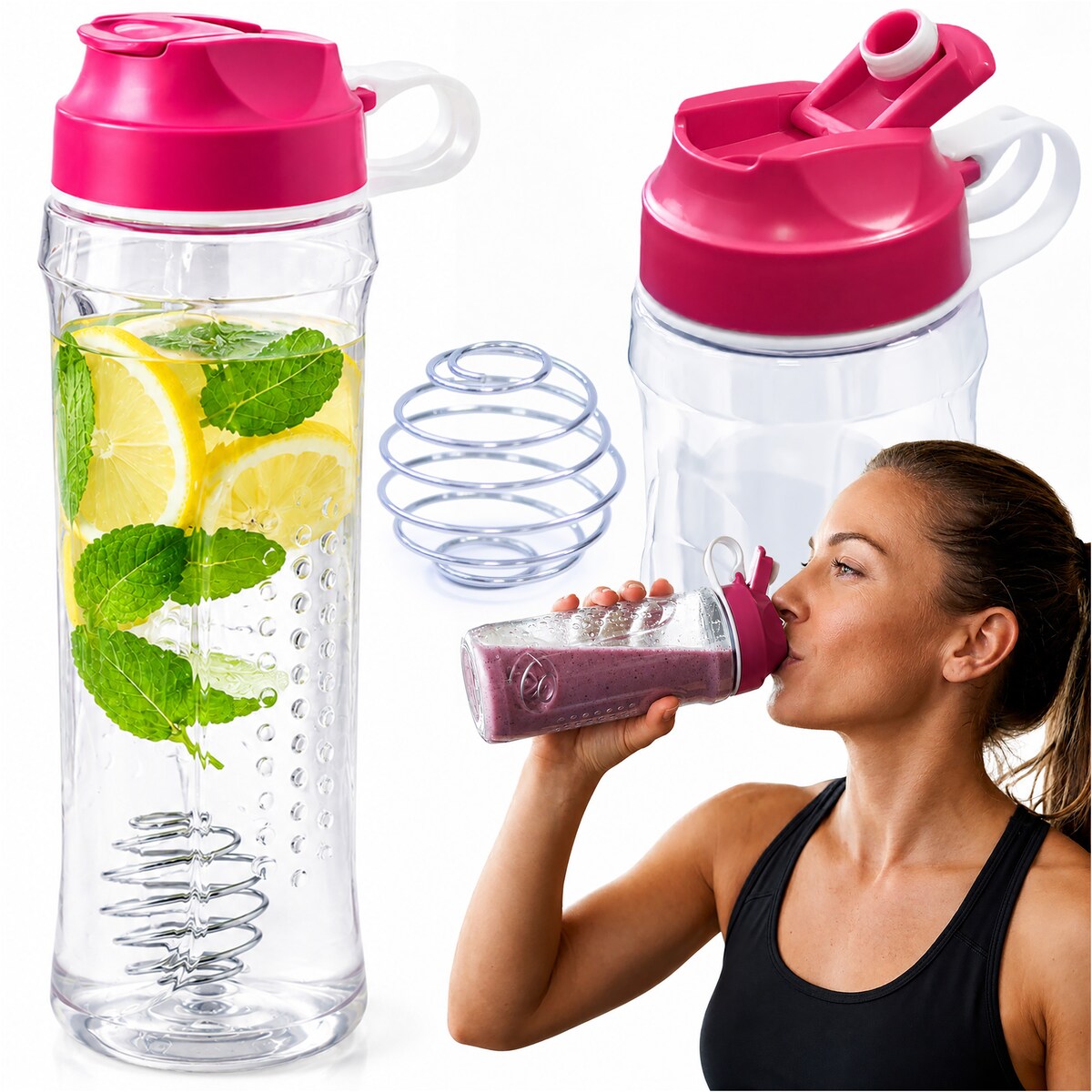 Bidon Na Wodę Shaker Ze Sprężynką Rowerowy Do Szkoły Butelka 610 Ml