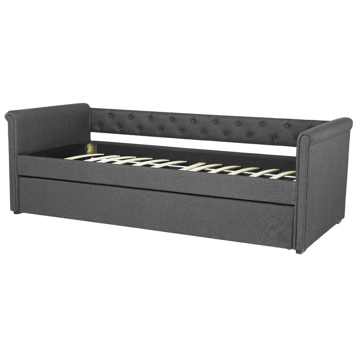 Łóżko wysuwane tapicerowane 90 x 200 cm ciemnoszare LIBOURNE