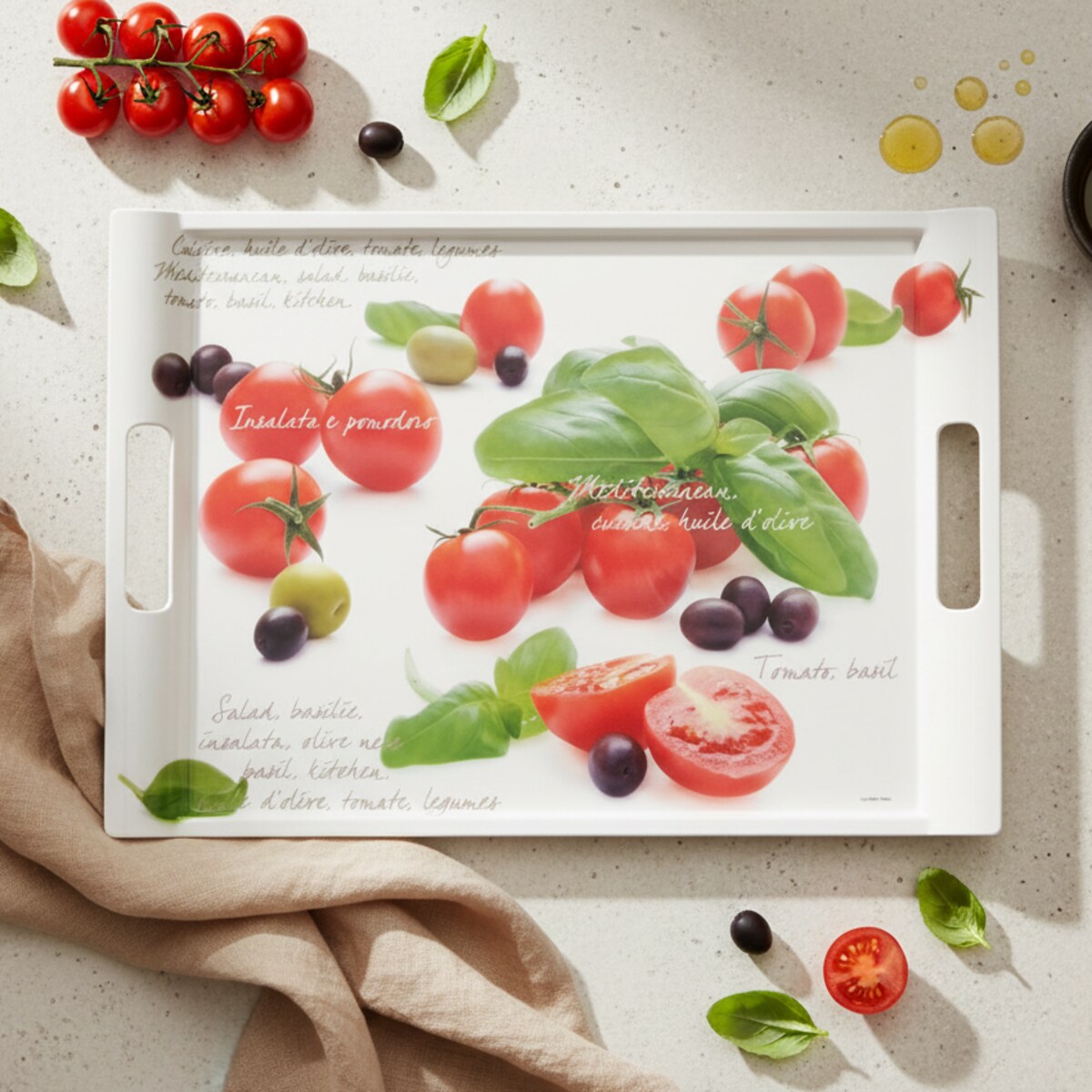 Taca do serwowania Nuova R2S 40x27 cm – Melamina – Wzór Pomidory i Bazylia