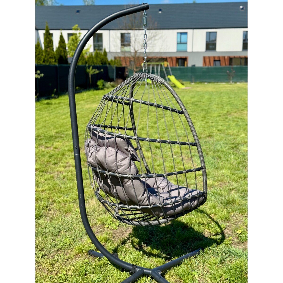 Fotel Podwieszany Na Stalowym Stelażu Składany Ogrodowy Kokon Kosz Wiszący