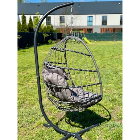 Fotel Podwieszany Na Stalowym Stelażu Składany Ogrodowy Kokon Kosz Wiszący