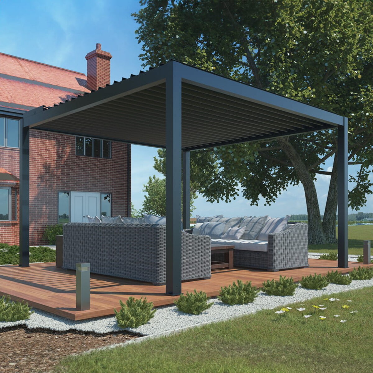 Pergola ogrodowa elektryczna 4x4x2.5m aluminiowa LED antracyt