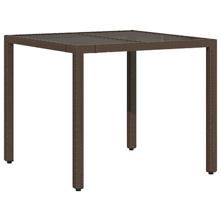 vidaXL Stół ogrodowy ze szklanym blatem, brąz, 90x90x75 cm, polirattan