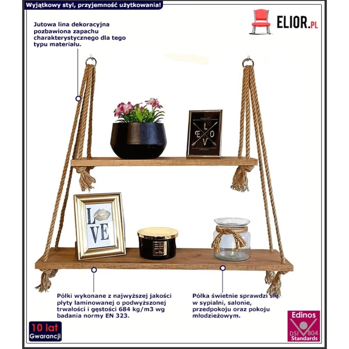 Nowoczesne półki wiszące dąb craft złoty - Darlin