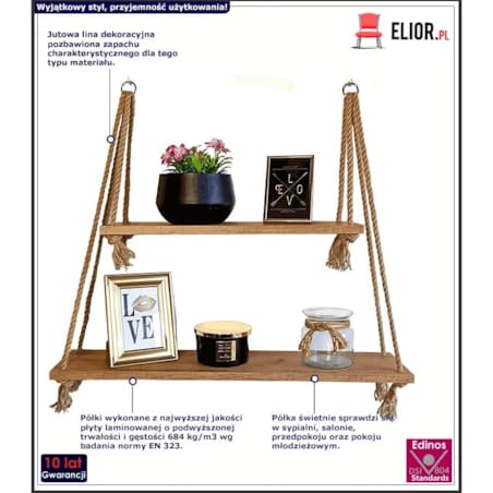 Nowoczesne półki wiszące dąb craft złoty - Darlin