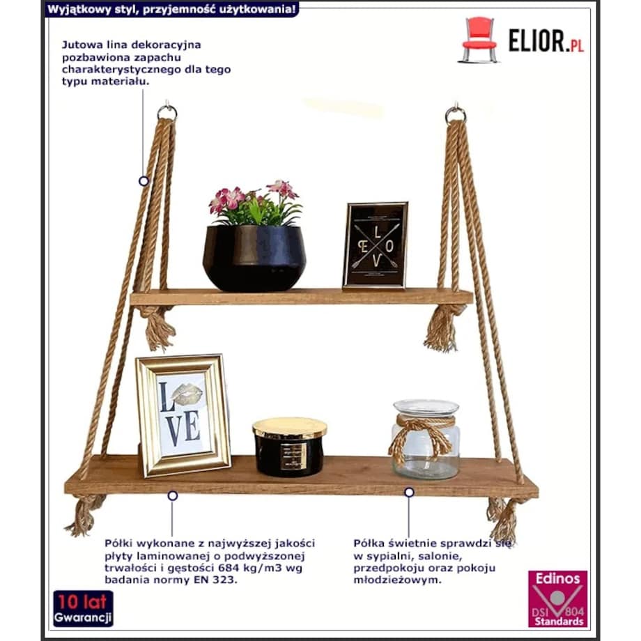Nowoczesne półki wiszące dąb craft złoty - Darlin