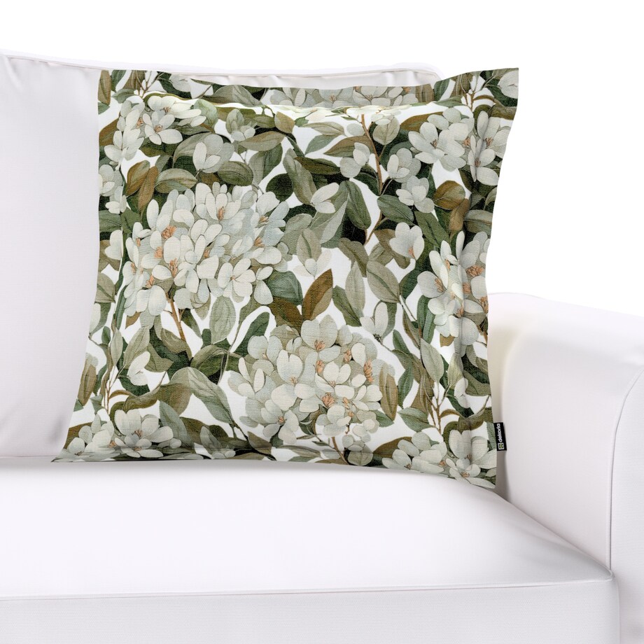 Poszewka Mona na poduszkę 45x45 zielone liście na białym tle