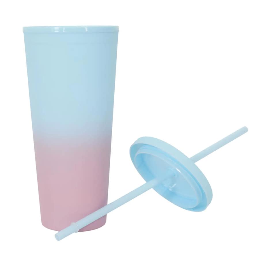 KUBEK ZE SŁOMKĄ Tie-Dye PP 700 ml żółto-turkusowy