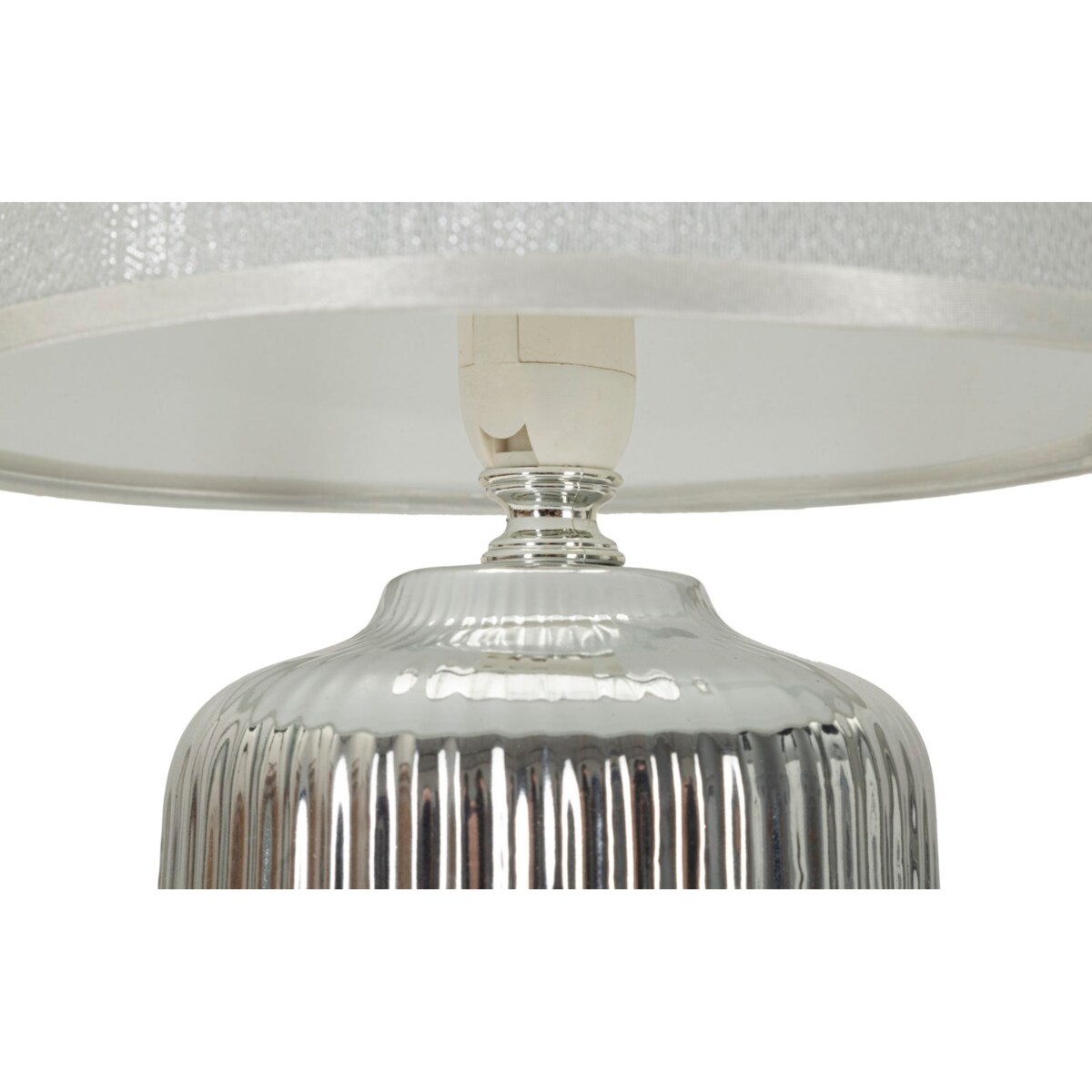 Lampa stołowa Lucina, kolor biały i srebrny, ceramika, żelazo i tkanina, 20 x 20 x 29 cm, 1 x E14, do salonu i sypialni, Mauro Ferretti