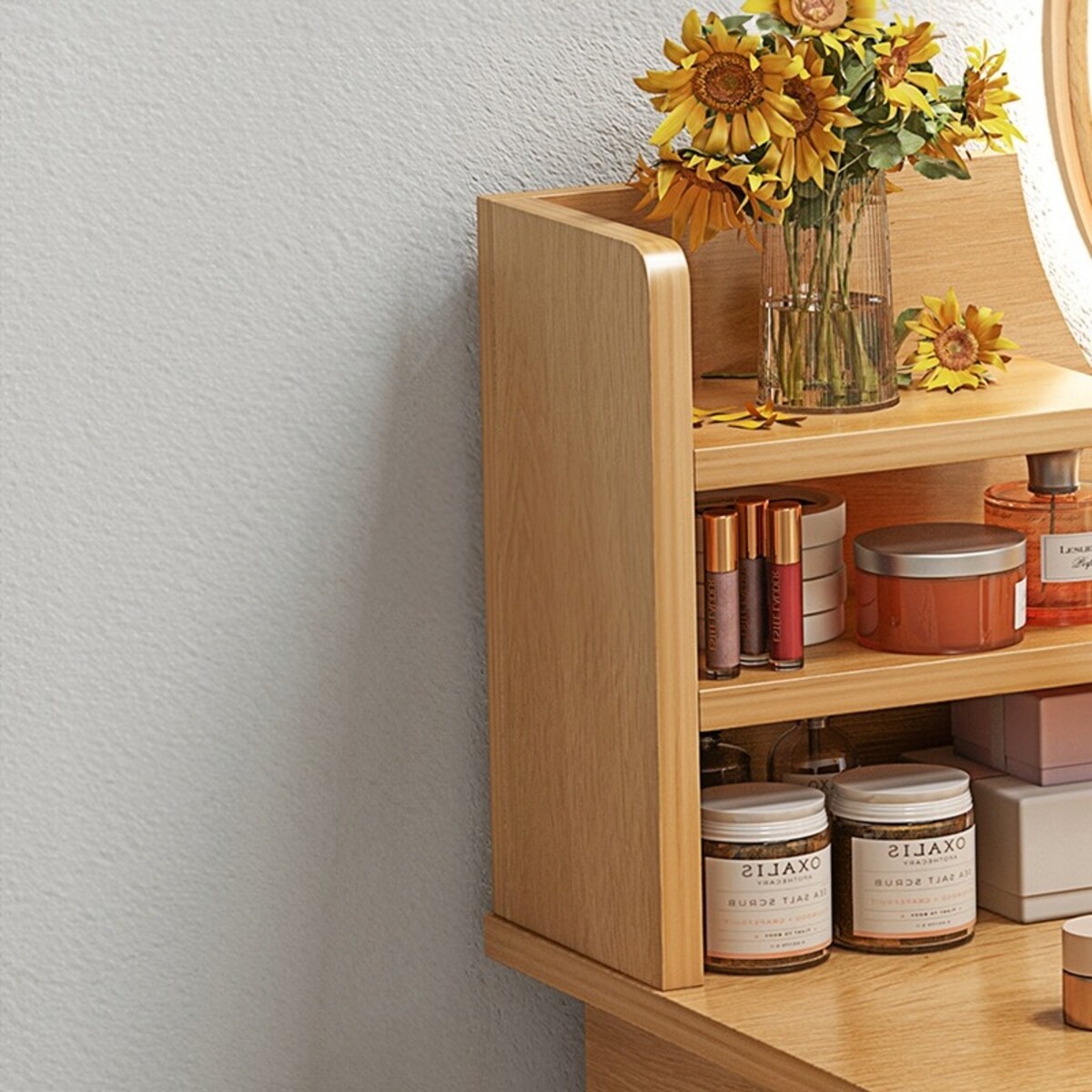 Toaletka kosmetyczna z lustrem makijażu duża drewniana skandynawski 120 cm