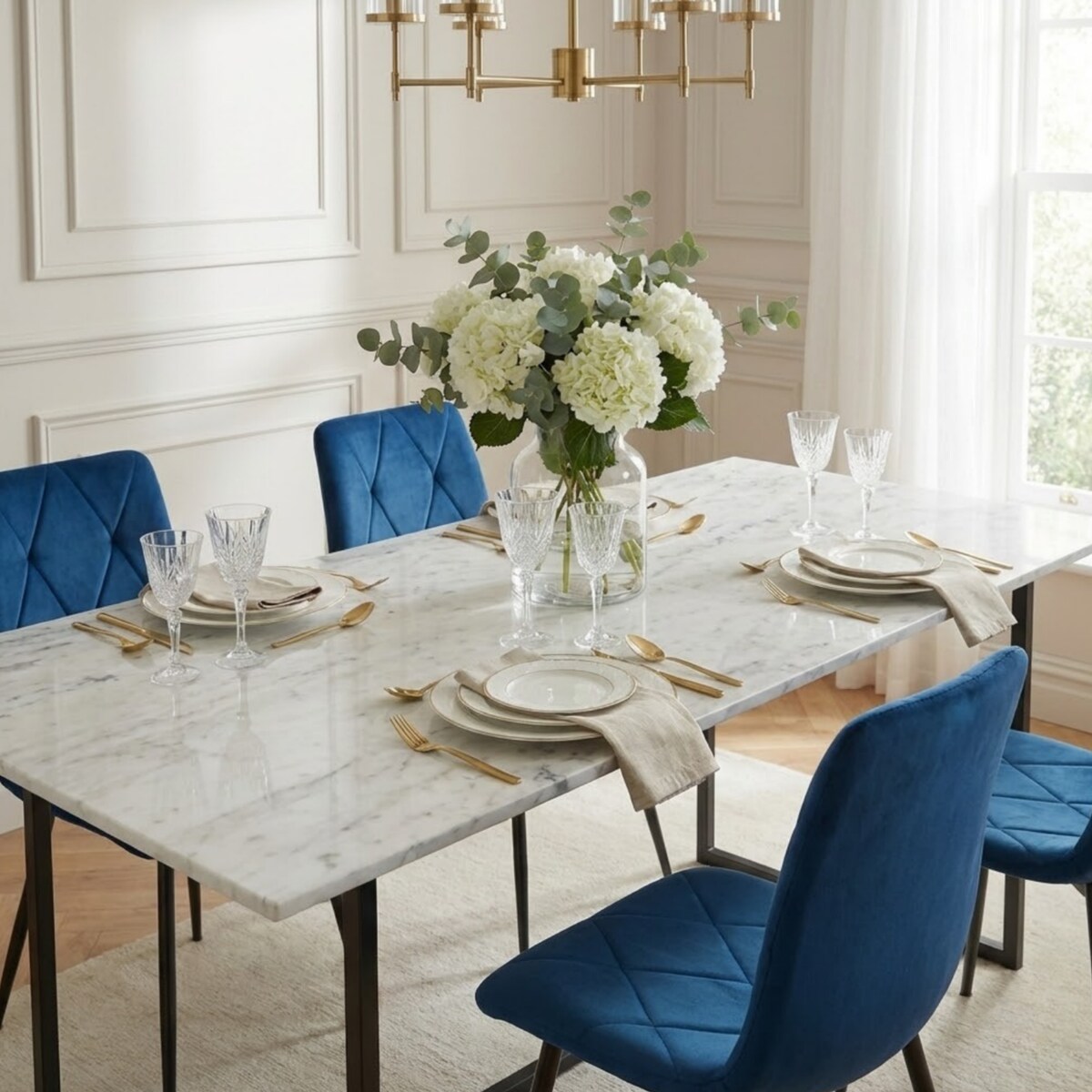 Krzesło tapicerowane welurowe granatowe do salonu jadalni