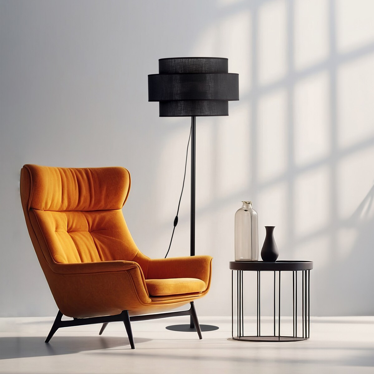 Lampa podłogowa czarna CALISTO BLACK TK Lighting E27 z dużym abażurem 50 cm 155 cm do salonu sypialni