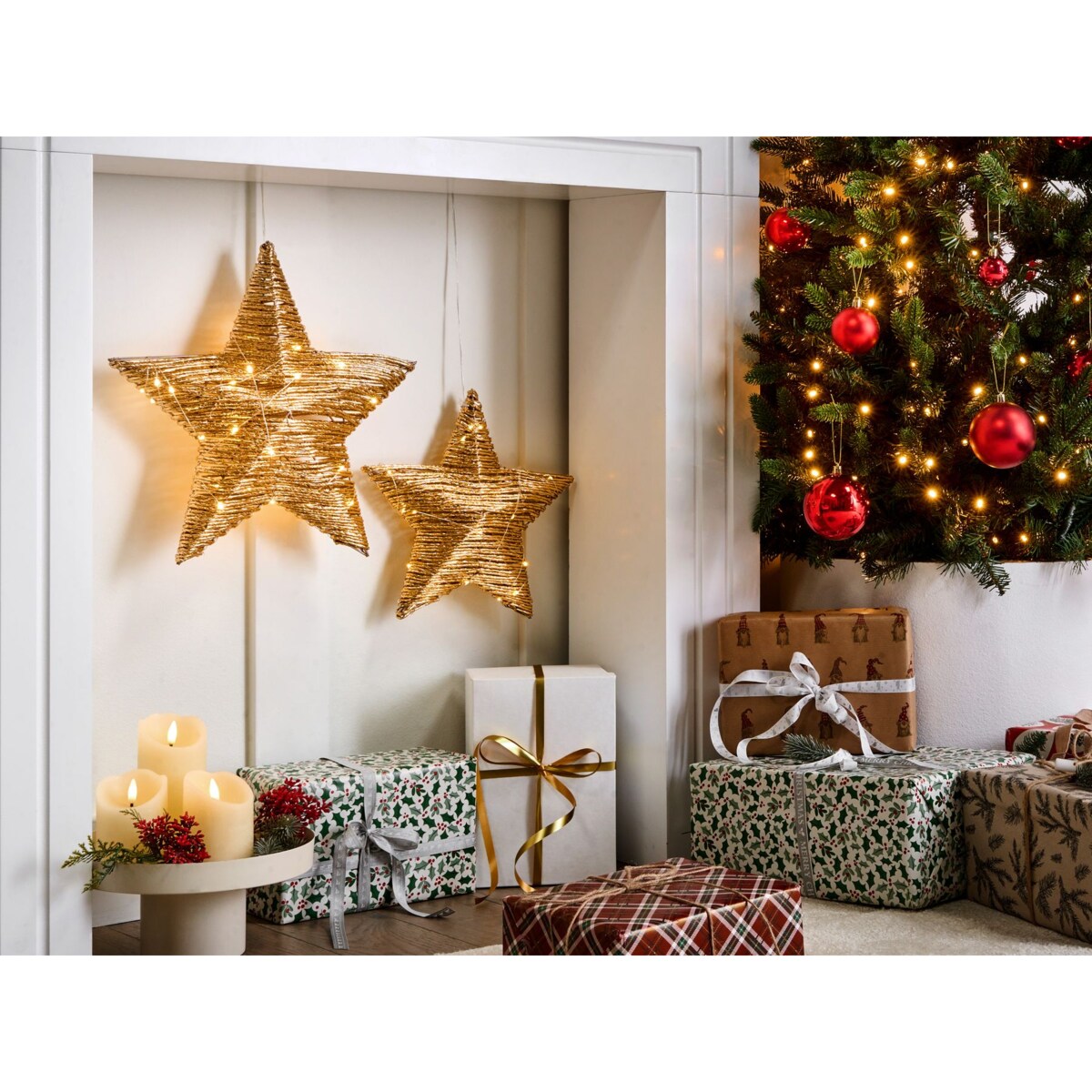 Zestaw 2 dekoracji świątecznych LED HAMPEN Gwiazda 24/30 cm Złoty