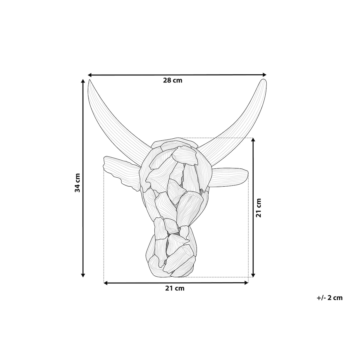 Figurka na ścianę Byk BULL HEAD Drewno tekowe 34 cm Brązowy