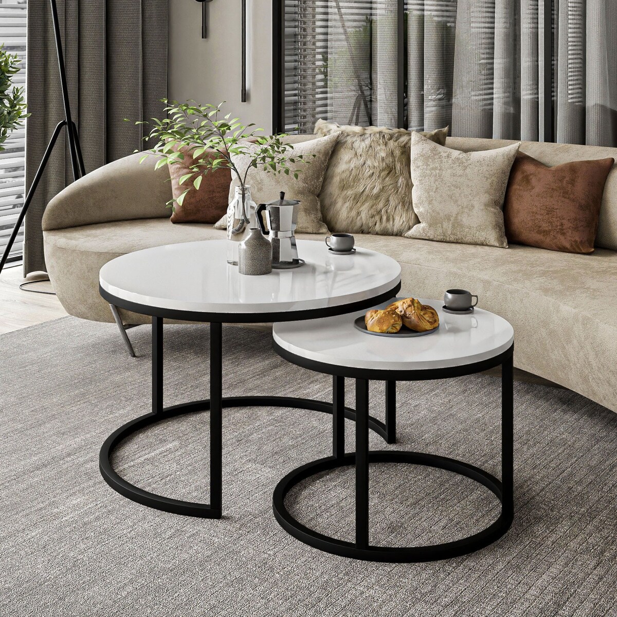 Okrągły stolik kawowy CIRI 2w1 czarny biały połysk 70/50 cm