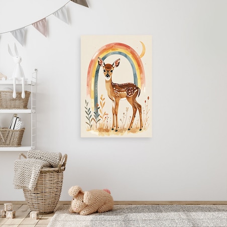 Obraz do pokoju dziecka niemowlaka, Sarenka sarna tęcza zwierzęta leśne 30x45 cm