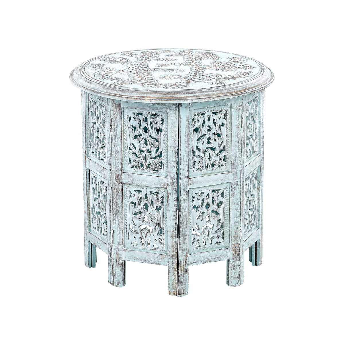 Stolik pomocniczy BORAI Drewno mango Błękitny