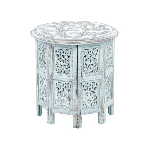 Stolik pomocniczy BORAI Drewno mango Błękitny