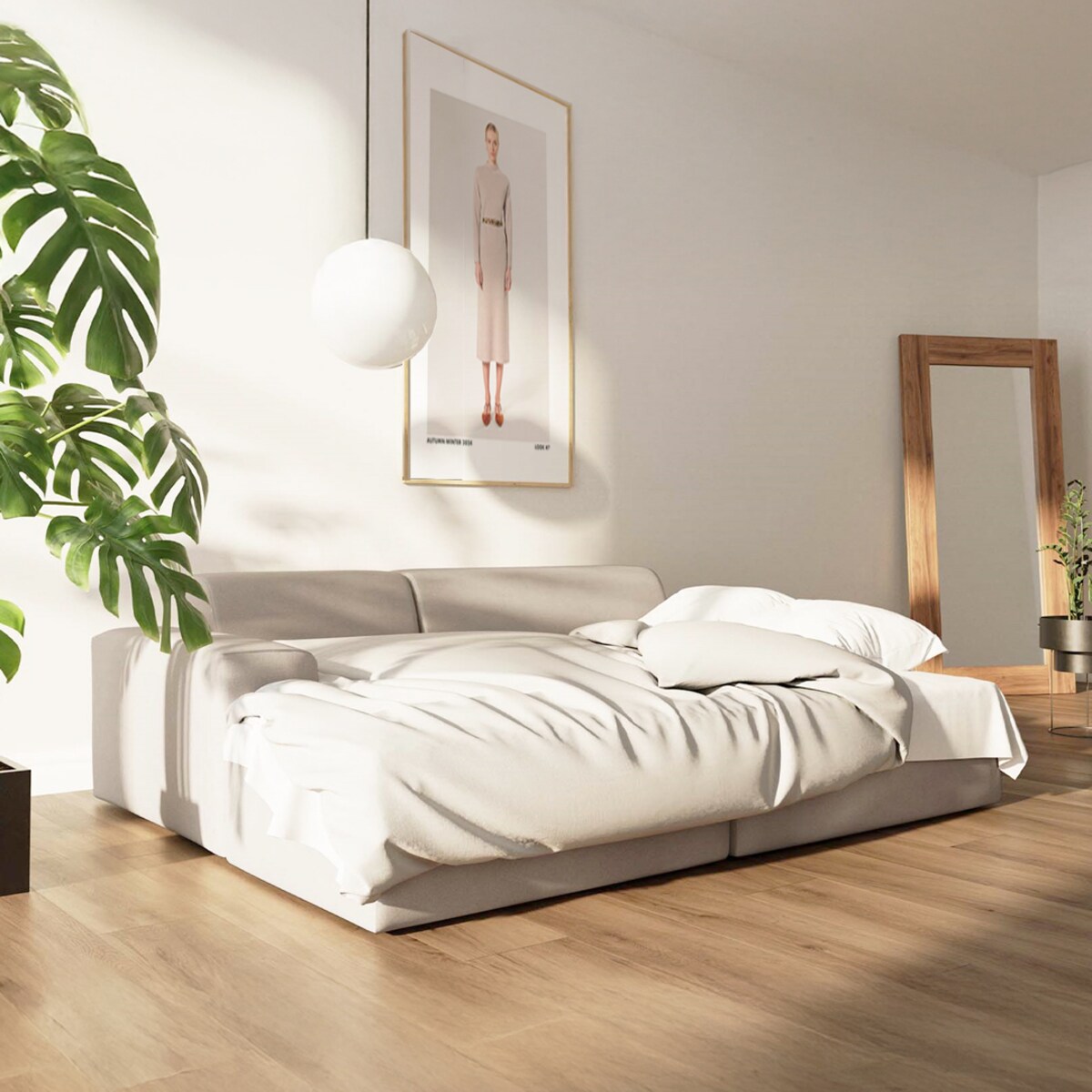 Villet Sofa narożna lewa z funkcją spania i pojemnikiem beżowa