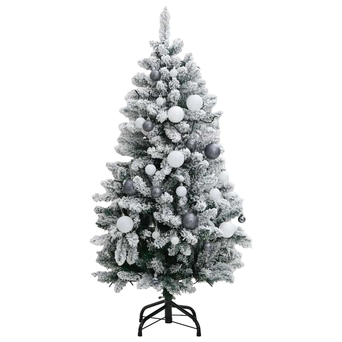 vidaXL Sztuczna choinka na zawiasach, 150 lampek LED i bombki, 120 cm