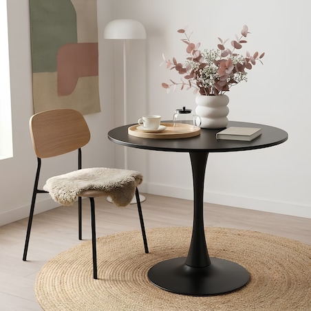 Stół okrągły czarny do salonu jadalni 80 cm nowoczesny minimalistyczny