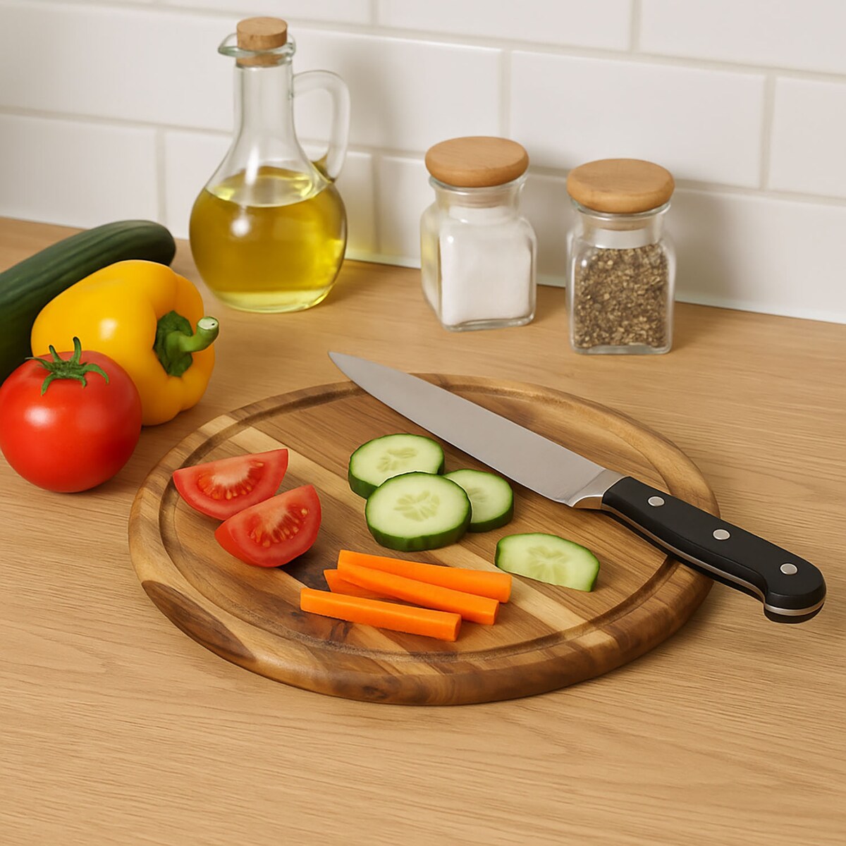 Deska do krojenia mięsa, wędlin, okrągła z drewna akacjowego, Ø 25 cm, Kesper