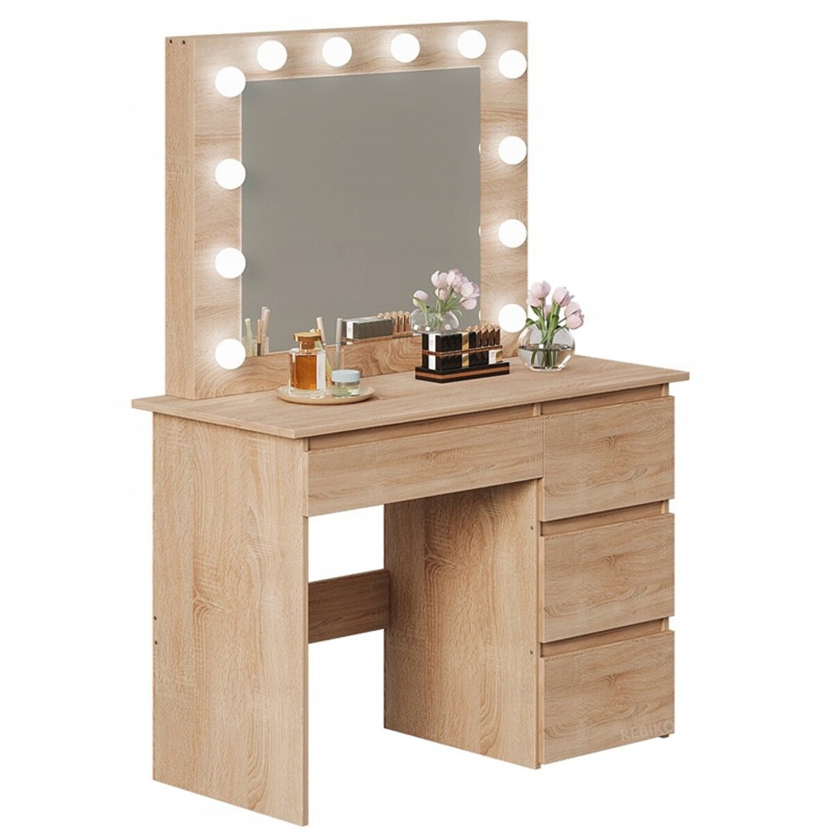 Toaletka z lustrem 4 szuflady brązowa led