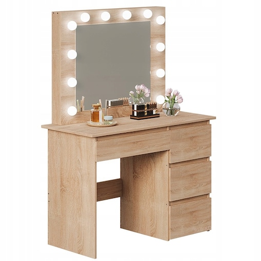 Toaletka z lustrem 4 szuflady brązowa led