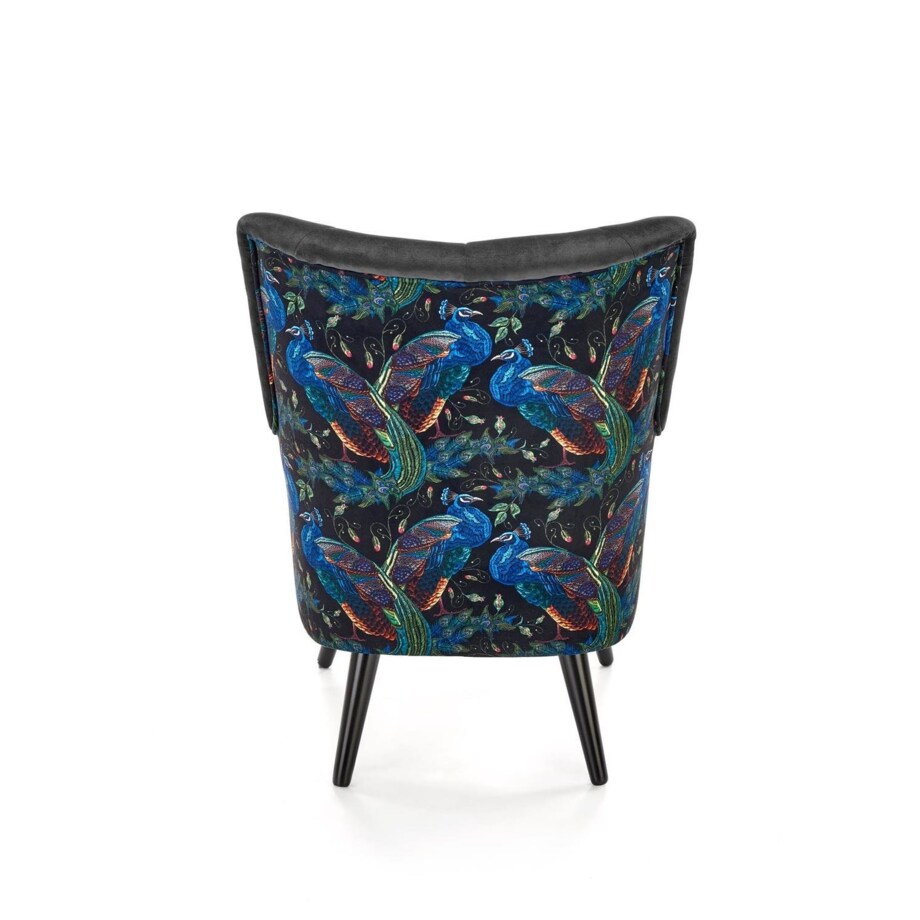 FOTEL WYPOCZYNKOWY Gredos czarny Z WZOREM PTAKA