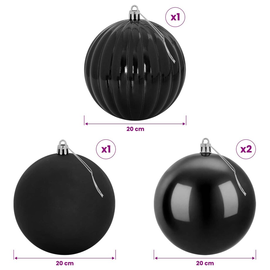 vidaXL Zestaw bombek choinkowych XXL 4 szt. Czarny śr. 20 cm